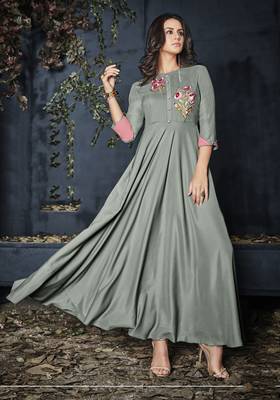 Mustard embroidered rayon party-wear-kurtis 1