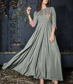 Mustard embroidered rayon party-wear-kurtis