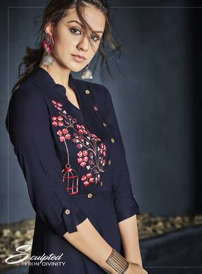 Red embroidered rayon party-wear-kurtis 2