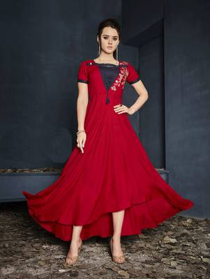 Navy-blue embroidered rayon party-wear-kurtis 1
