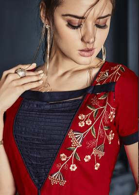 Navy-blue embroidered rayon party-wear-kurtis 2