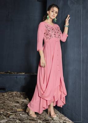 Pink embroidered rayon party-wear-kurtis 1