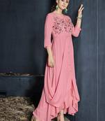 Pink embroidered rayon party-wear-kurtis