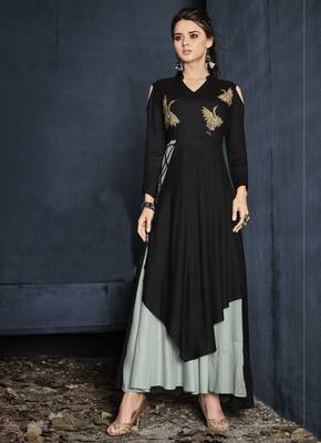 Black embroidered rayon party-wear-kurtis 1