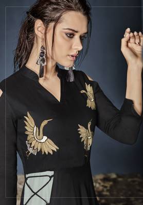 Black embroidered rayon party-wear-kurtis 2