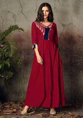 Red embroidered rayon party-wear-kurtis 1