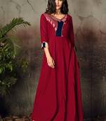 Red embroidered rayon party-wear-kurtis