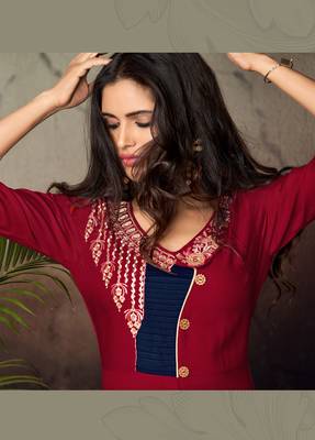 Red embroidered rayon party-wear-kurtis 2