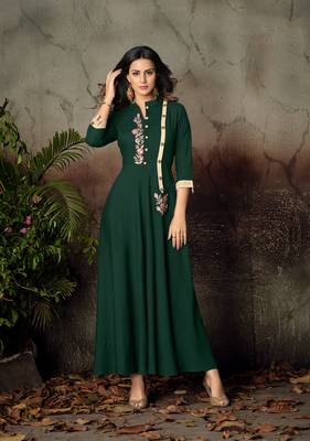 Green embroidered rayon party-wear-kurtis 1