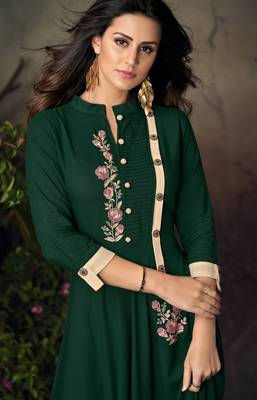 Green embroidered rayon party-wear-kurtis 2