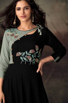 Black embroidered rayon party-wear-kurtis 2