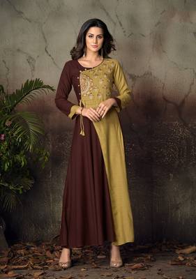 Brown embroidered rayon party-wear-kurtis 1
