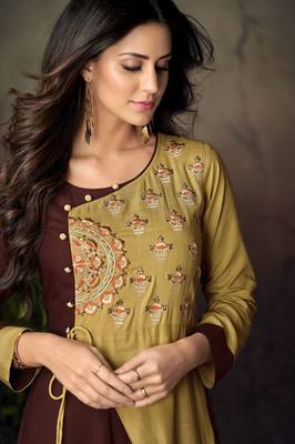 Brown embroidered rayon party-wear-kurtis 2
