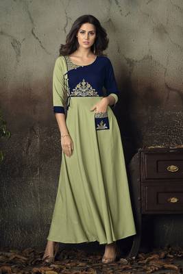 Light-parrot-green embroidered rayon party-wear-kurtis 1