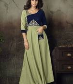 Light-parrot-green embroidered rayon party-wear-kurtis