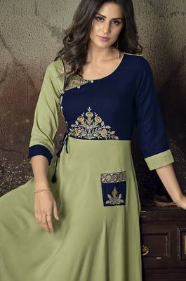 Light-parrot-green embroidered rayon party-wear-kurtis 2