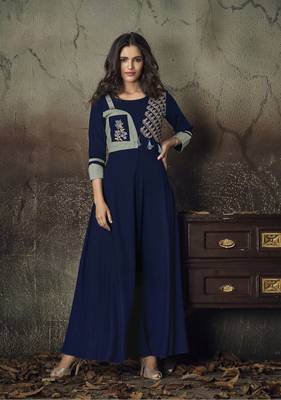 Blue embroidered rayon party-wear-kurtis 1