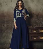 Blue embroidered rayon party-wear-kurtis