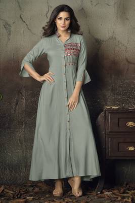 Grey embroidered rayon party-wear-kurtis 1