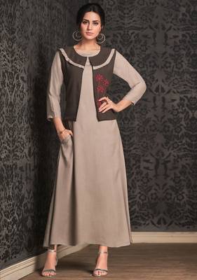 Beige embroidered rayon party-wear-kurtis 1