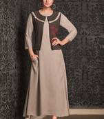 Beige embroidered rayon party-wear-kurtis