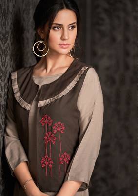 Beige embroidered rayon party-wear-kurtis 2