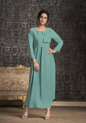 Sky-blue embroidered rayon party-wear-kurtis 1