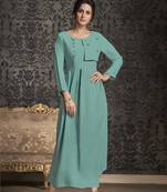 Sky-blue embroidered rayon party-wear-kurtis