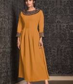 Mustard embroidered rayon party-wear-kurtis