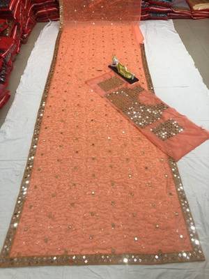 Orange embroidered georgette saree with blouse 2