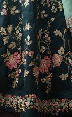 Dark Green Thread, Zari With Sequince Embroidered Art Silk Semi Stitched bridal lehenga 5
