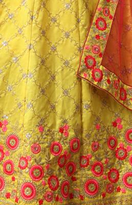 Yellow Thread, Zari With Sequince Embroidered Art Silk Semi Stitched bridal lehenga 5
