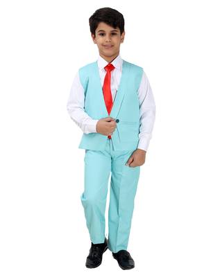 Green plain silk blend boys-suit 1