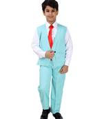 Green plain silk blend boys-suit