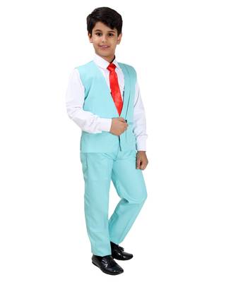 Green plain silk blend boys-suit 2