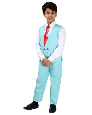 Green plain silk blend boys-suit 3