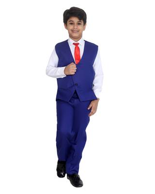 Blue plain silk blend boys-suit 1