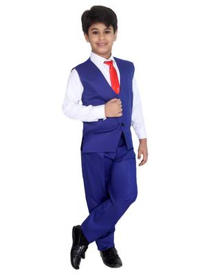 Blue plain silk blend boys-suit 2