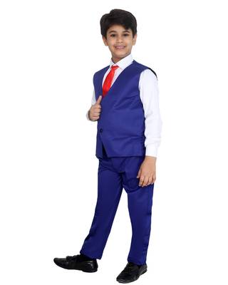 Blue plain silk blend boys-suit 3