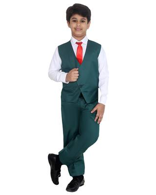 Green plain silk blend boys-suit 1