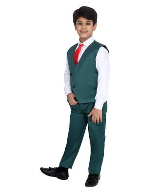 Green plain silk blend boys-suit 3