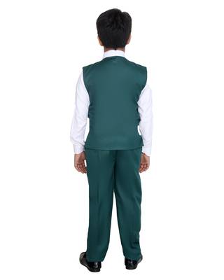 Green plain silk blend boys-suit 5