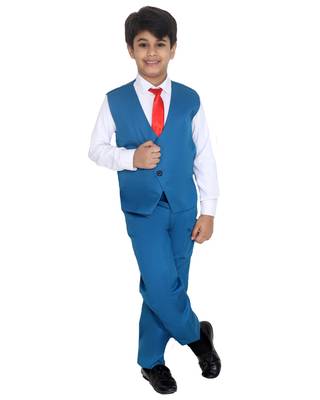Turquoise plain silk blend boys-suit 1