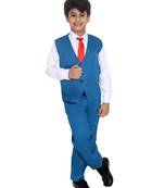 Turquoise plain silk blend boys-suit