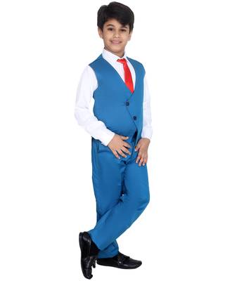 Turquoise plain silk blend boys-suit 2