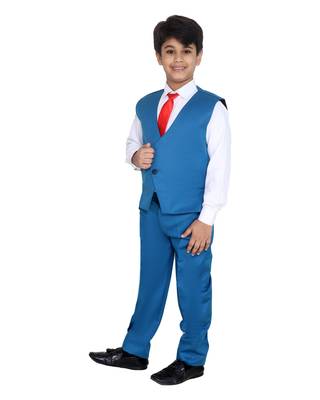 Turquoise plain silk blend boys-suit 3