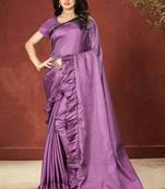Purple Plain Silk Saree With Blouse