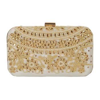 Party Wear Hand Embroidered Box Clutch Bag Purse For Bridal 1