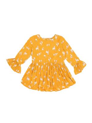 Yellow Plain Cotton Kids Tops 1