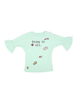 Green Printed Cotton Kids Tops 1